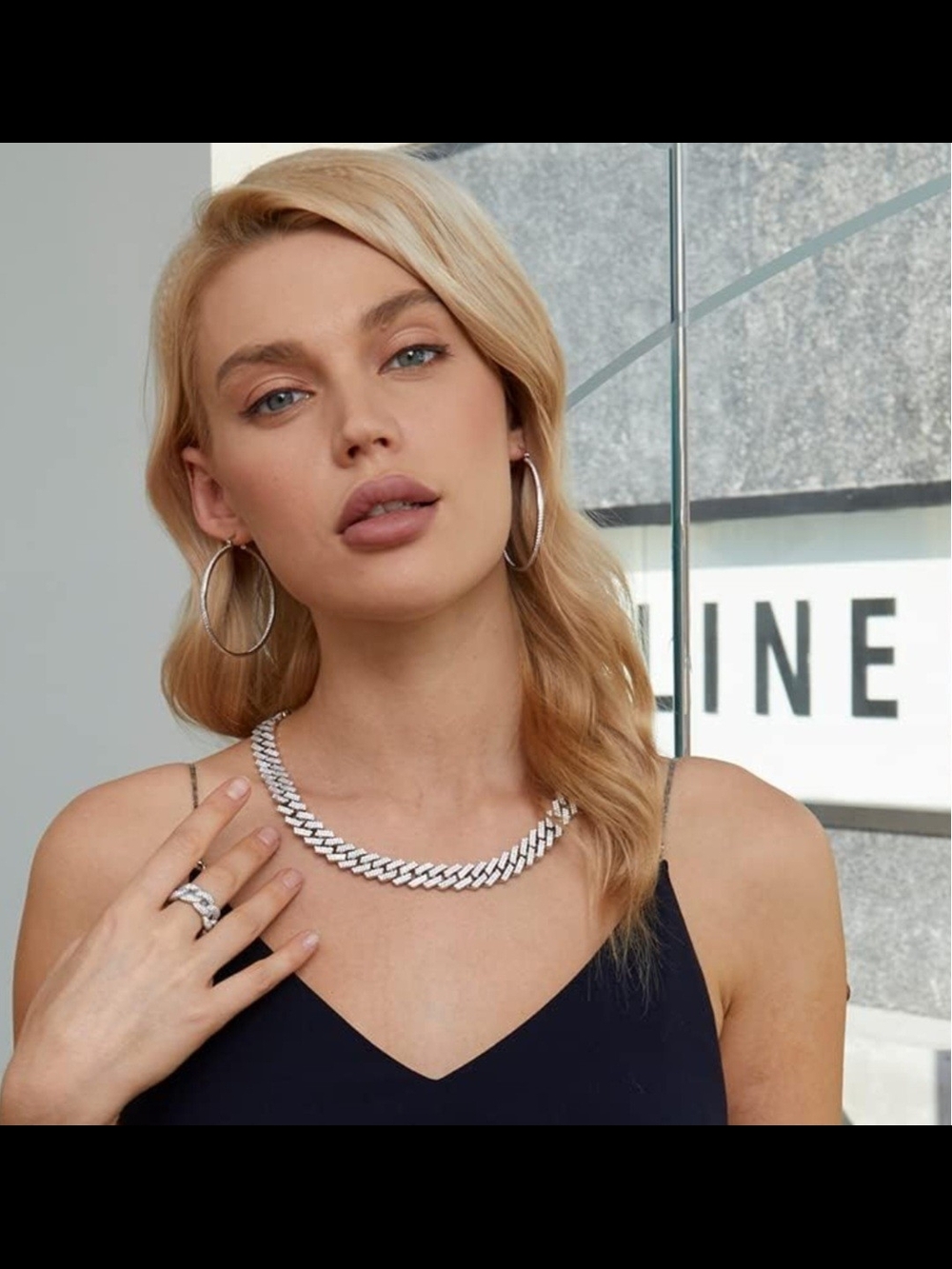 18in Silver Full Iced Out Cubic Zirconia Cuban Link Necklace - Women Jewelry 18